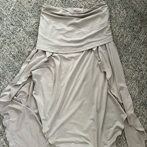 Light Taupe Asymmetrical Midi Skirt – Fold-Over Waistband (Size S/M)
